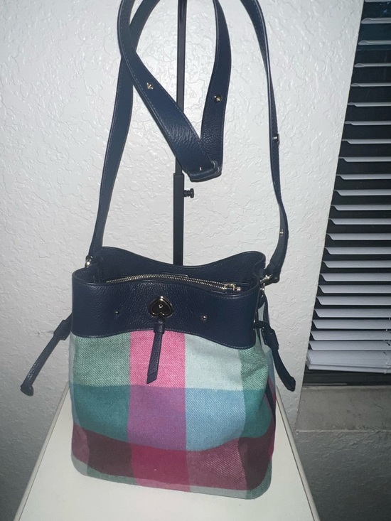 kate spade Handbags - Kate Spade Navy Trim Multicolor Plaid Bucket Bag